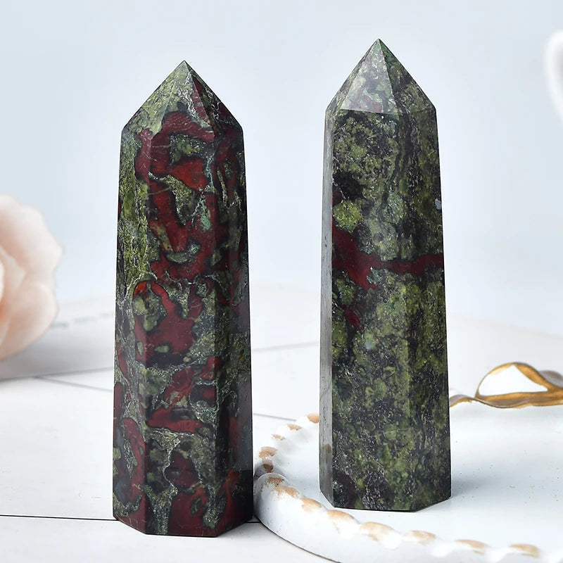 Natural Dragon Blood Stone Crystal Point – Reiki Healing Hexagonal Wand for Energy Work & Home