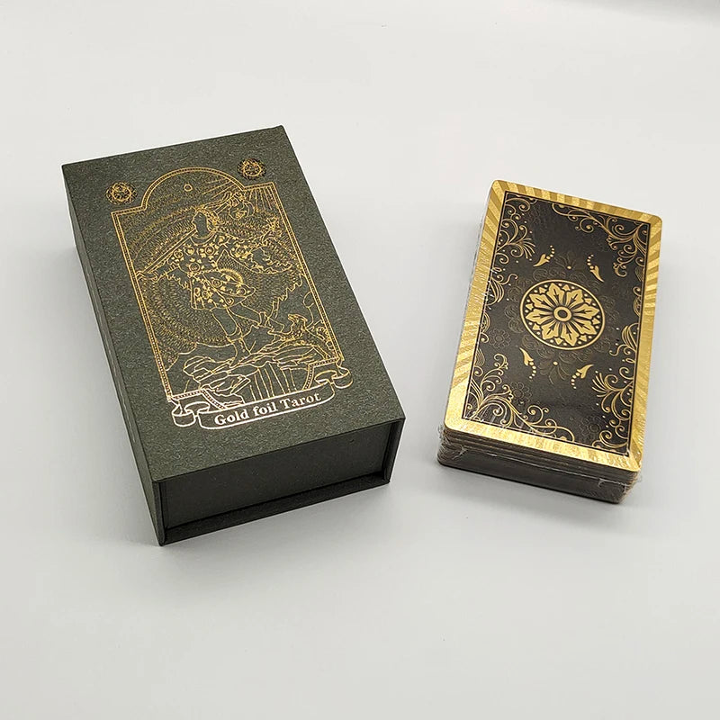 Gold Foil Waterproof Tarot Card Deck – Rose Pink PET Plastic Oracle Cards for Divination & Board Game Play