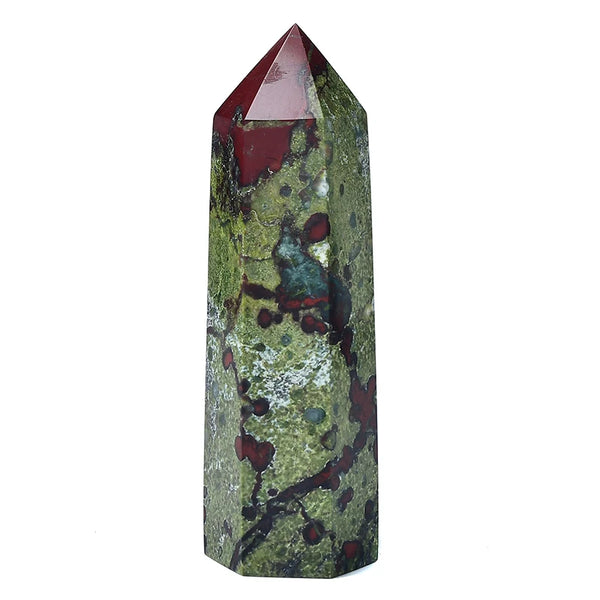 Natural Dragon Blood Stone Crystal Point – Reiki Healing Hexagonal Wand for Energy Work & Home