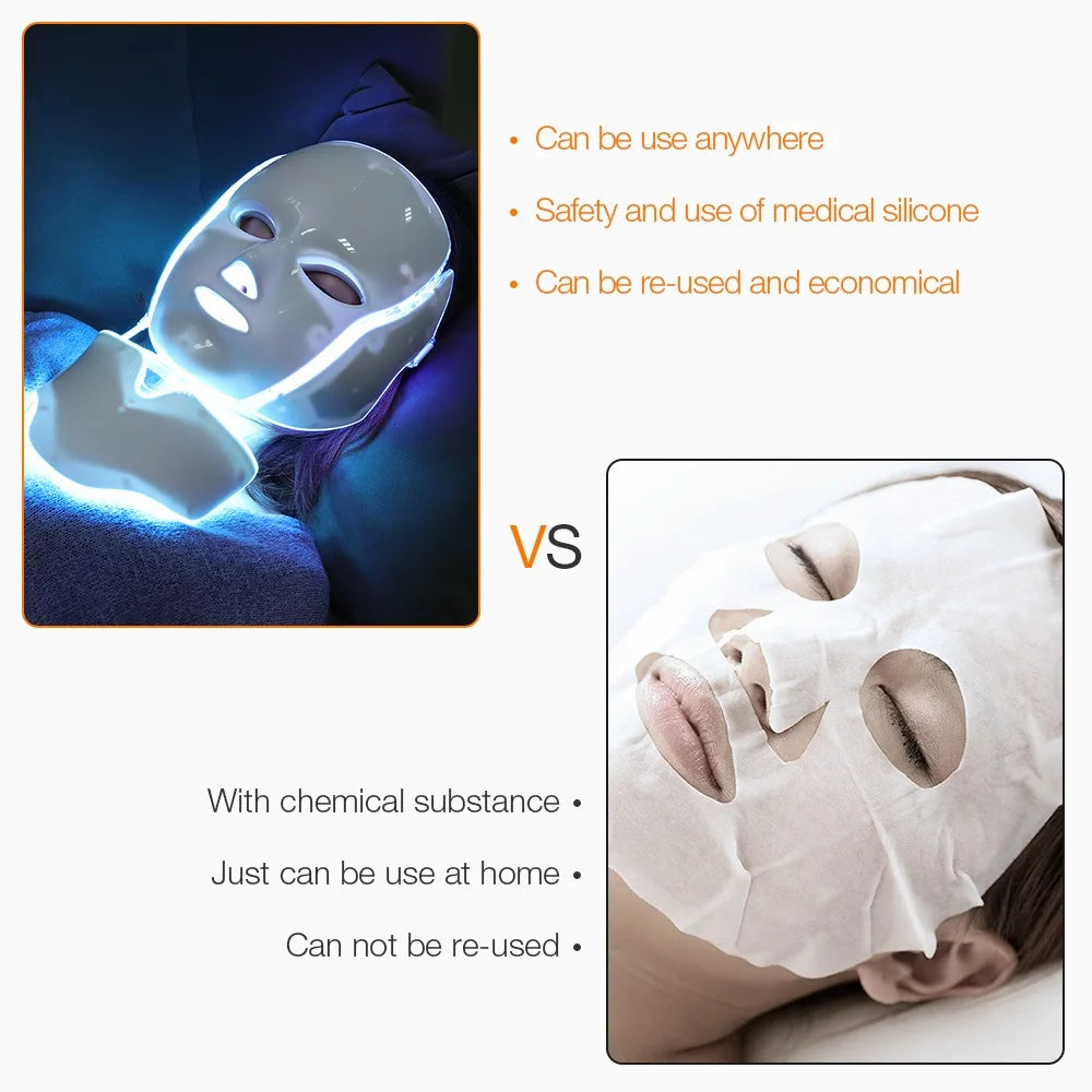 Air Bag 7-Color LED Facial Beauty Mask with Neck Treatment – Skin Rejuvenation, Whitening & Anti-Acne Therapy