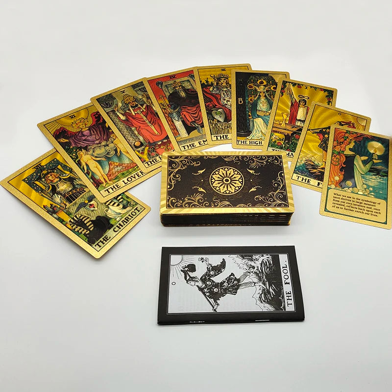 Gold Foil Waterproof Tarot Card Deck – Rose Pink PET Plastic Oracle Cards for Divination & Board Game Play