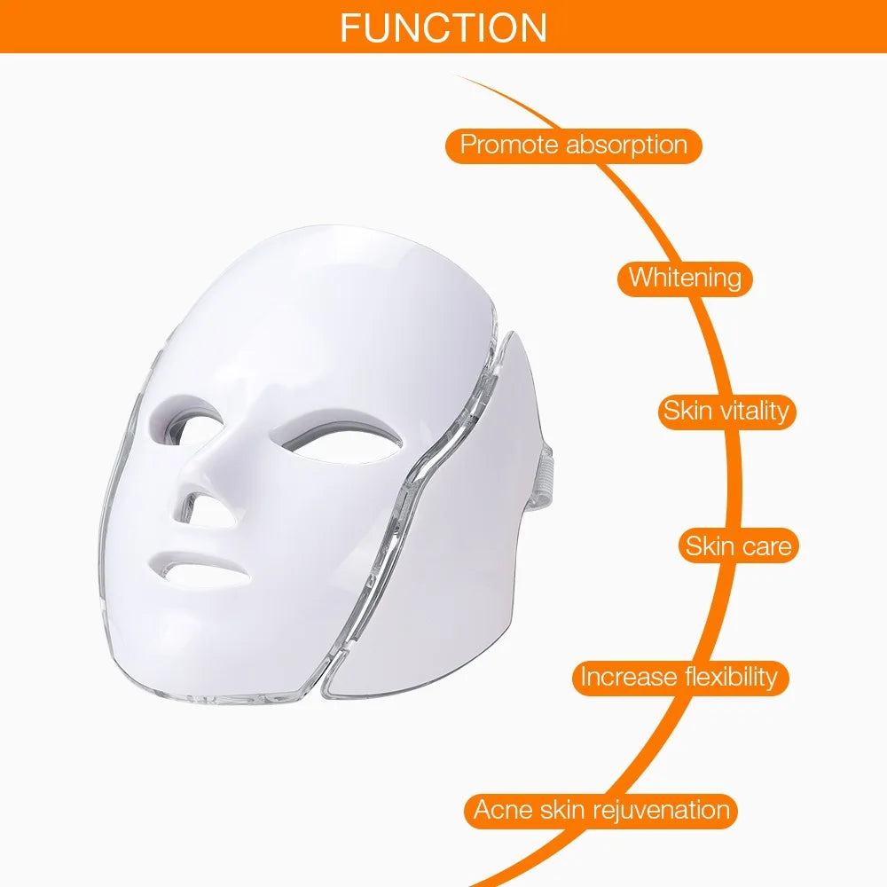 Air Bag 7-Color LED Facial Beauty Mask with Neck Treatment – Skin Rejuvenation, Whitening & Anti-Acne Therapy