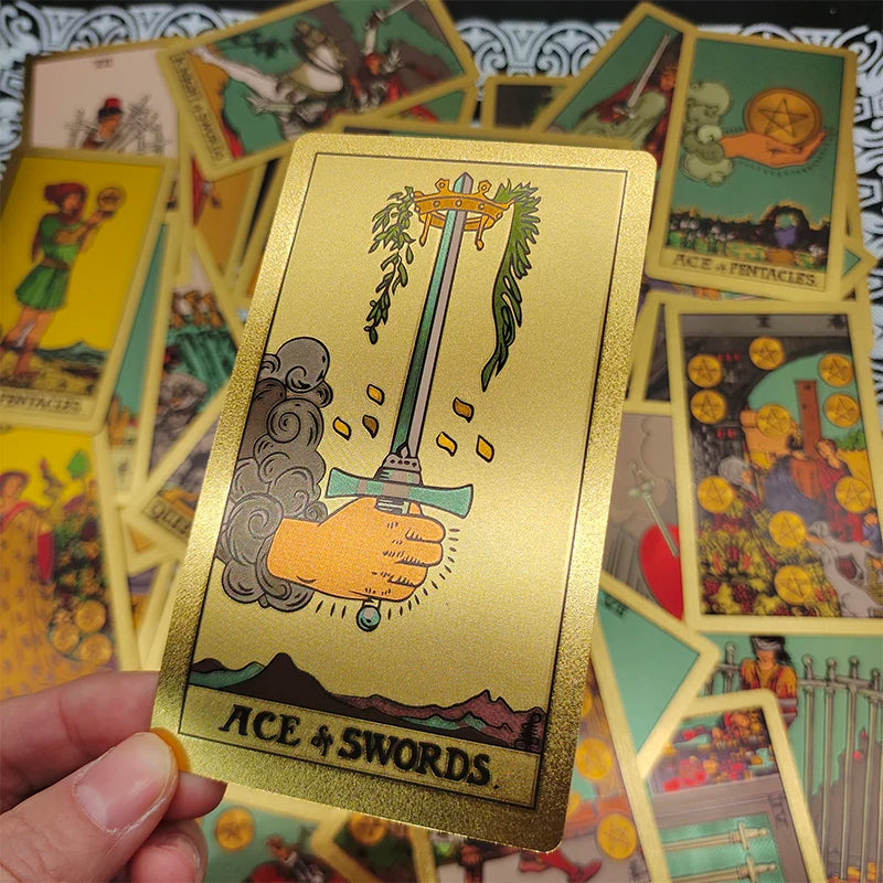 Gold Foil Waterproof Tarot Card Deck – Rose Pink PET Plastic Oracle Cards for Divination & Board Game Play