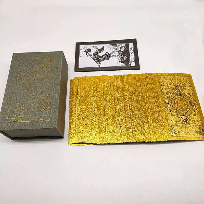 Gold Foil Waterproof Tarot Card Deck – Rose Pink PET Plastic Oracle Cards for Divination & Board Game Play