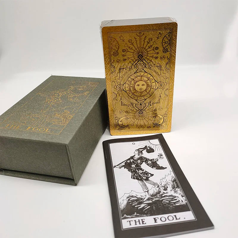 Gold Foil Waterproof Tarot Card Deck – Rose Pink PET Plastic Oracle Cards for Divination & Board Game Play