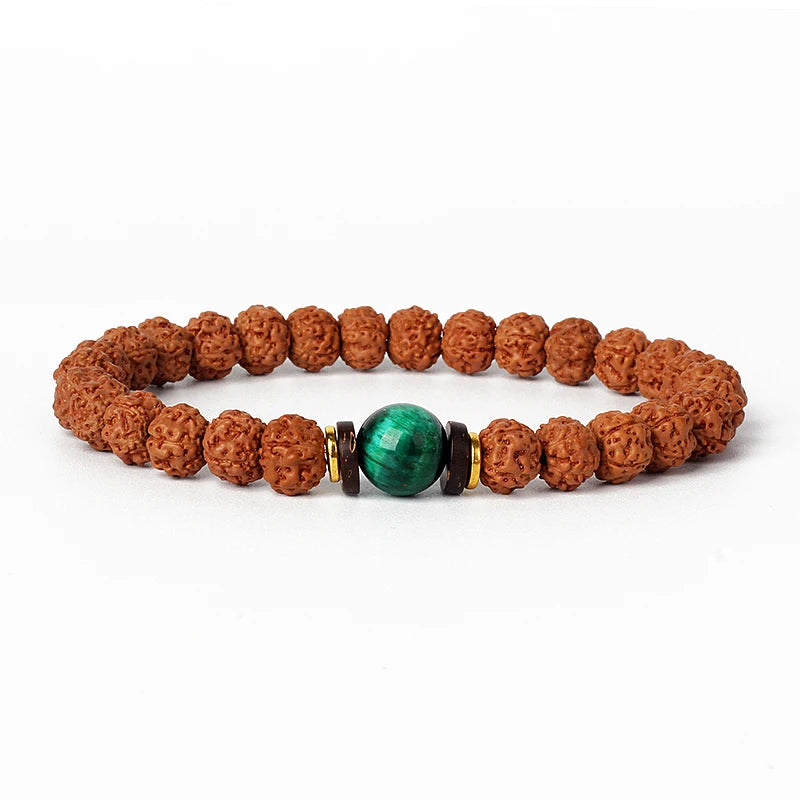 Royal Green Tiger Eye Vajra Bodhi Bracelet Original Rudraksha Meditation Beaded Bracelets Women Prayer Tibetan Buddhism Jewelry