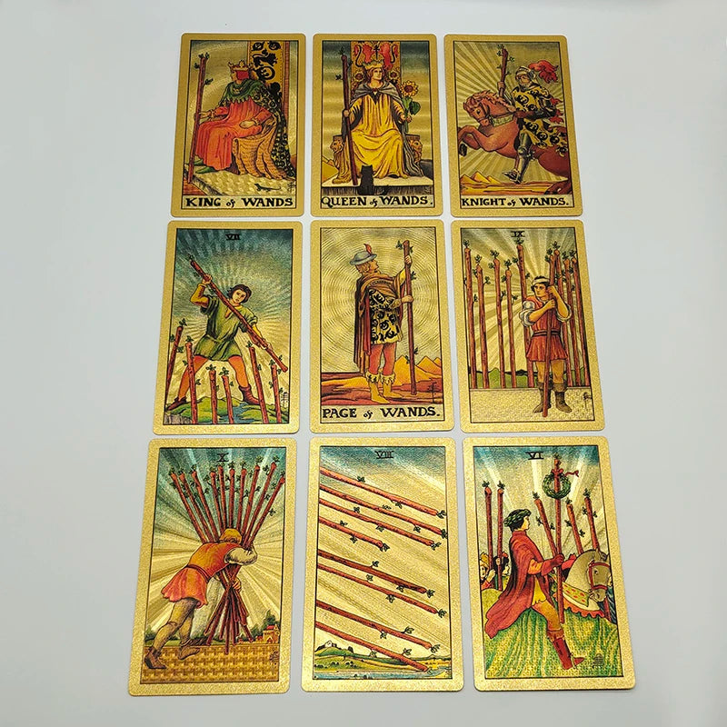 Gold Foil Waterproof Tarot Card Deck – Rose Pink PET Plastic Oracle Cards for Divination & Board Game Play