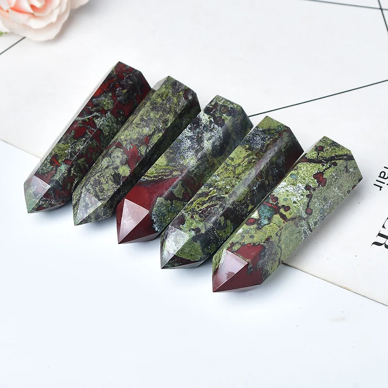 Natural Dragon Blood Stone Crystal Point – Reiki Healing Hexagonal Wand for Energy Work & Home