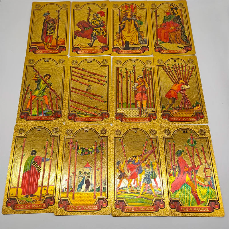 Gold Foil Waterproof Tarot Card Deck – Rose Pink PET Plastic Oracle Cards for Divination & Board Game Play