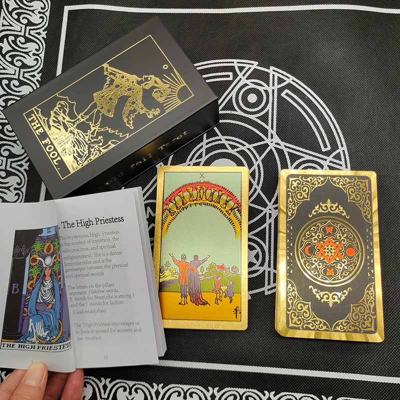 Gold Foil Waterproof Tarot Card Deck – Rose Pink PET Plastic Oracle Cards for Divination & Board Game Play