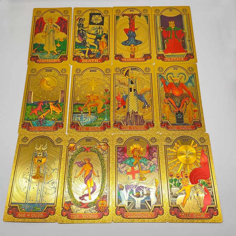 Gold Foil Waterproof Tarot Card Deck – Rose Pink PET Plastic Oracle Cards for Divination & Board Game Play