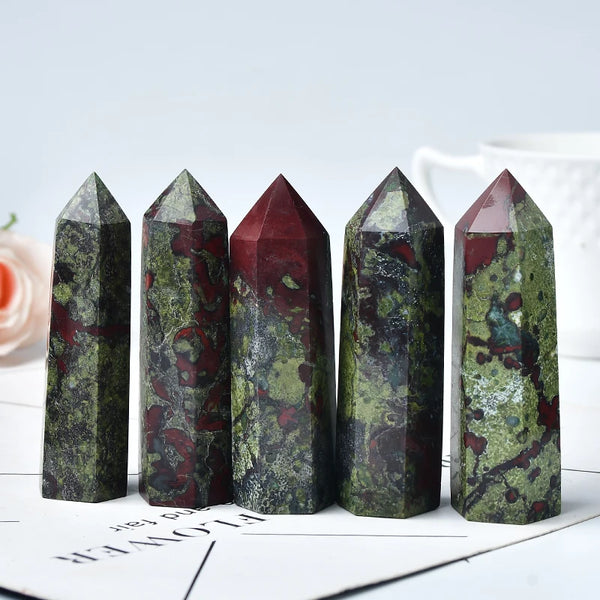 Natural Dragon Blood Stone Crystal Point – Reiki Healing Hexagonal Wand for Energy Work & Home
