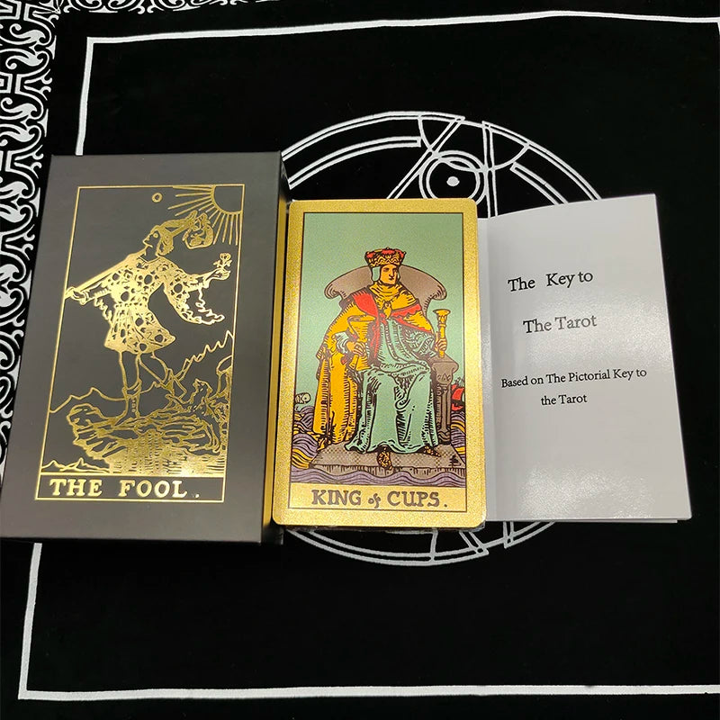 Gold Foil Waterproof Tarot Card Deck – Rose Pink PET Plastic Oracle Cards for Divination & Board Game Play