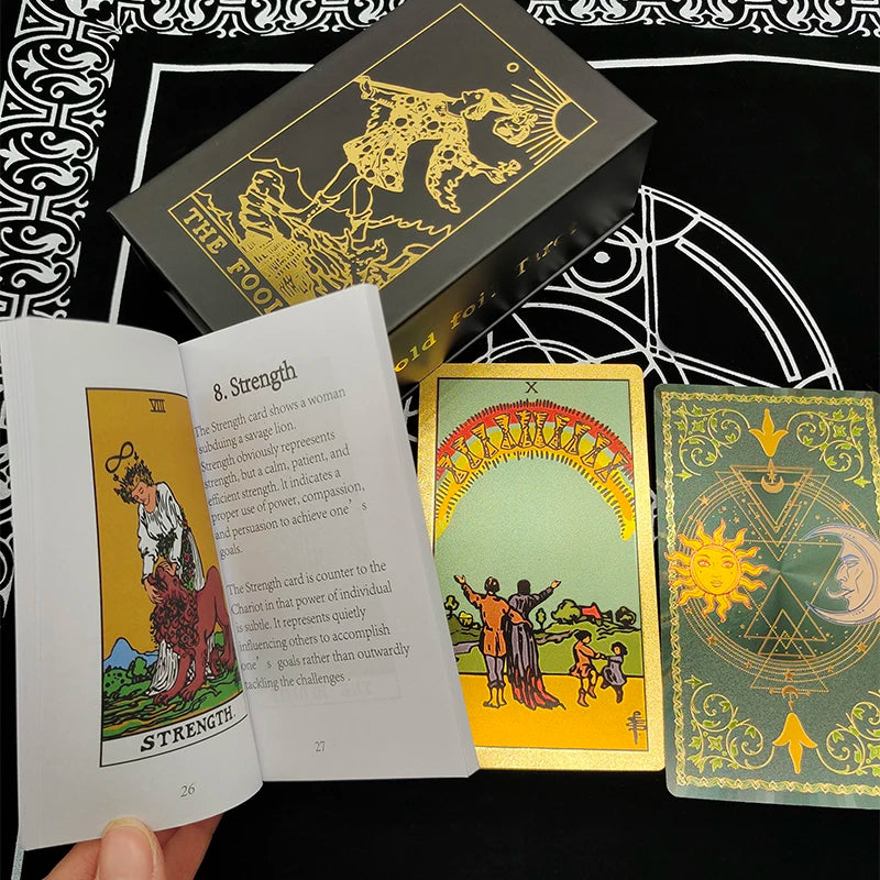 Gold Foil Waterproof Tarot Card Deck – Rose Pink PET Plastic Oracle Cards for Divination & Board Game Play