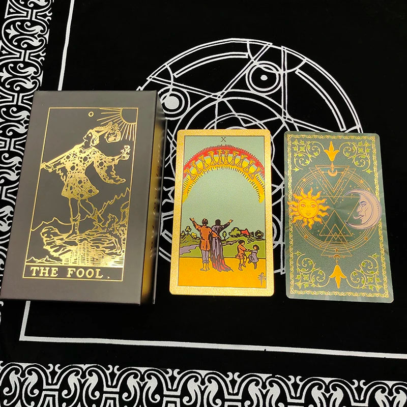 Gold Foil Waterproof Tarot Card Deck – Rose Pink PET Plastic Oracle Cards for Divination & Board Game Play