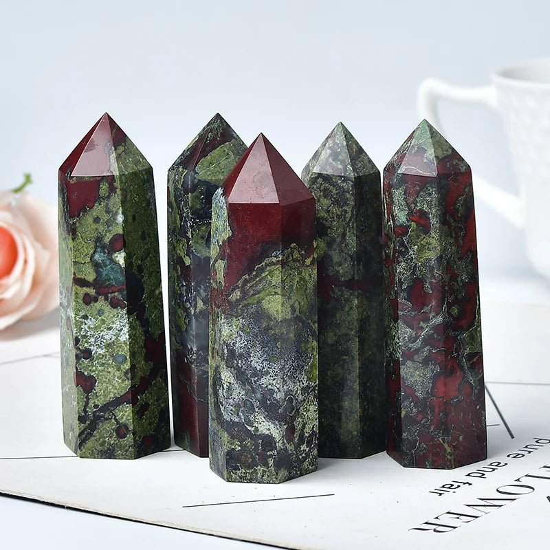 Natural Dragon Blood Stone Crystal Point – Reiki Healing Hexagonal Wand for Energy Work & Home