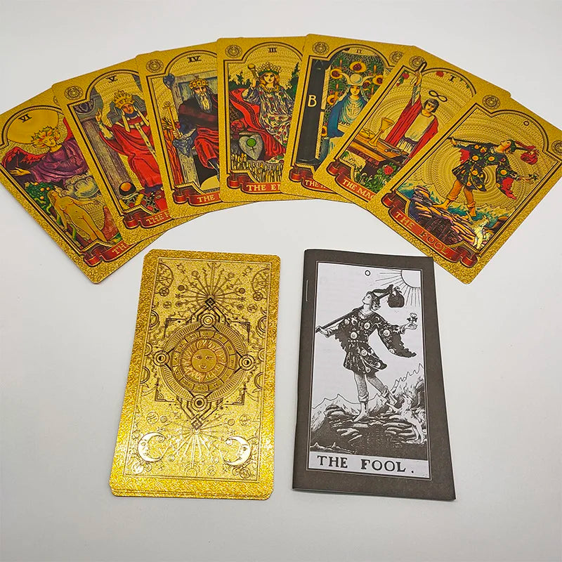 Gold Foil Waterproof Tarot Card Deck – Rose Pink PET Plastic Oracle Cards for Divination & Board Game Play
