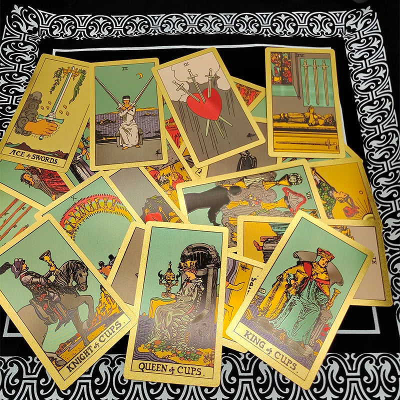 Gold Foil Waterproof Tarot Card Deck – Rose Pink PET Plastic Oracle Cards for Divination & Board Game Play