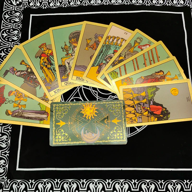 Gold Foil Waterproof Tarot Card Deck – Rose Pink PET Plastic Oracle Cards for Divination & Board Game Play