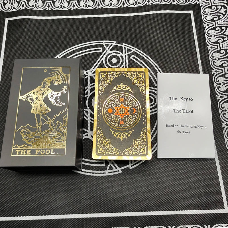 Gold Foil Waterproof Tarot Card Deck – Rose Pink PET Plastic Oracle Cards for Divination & Board Game Play