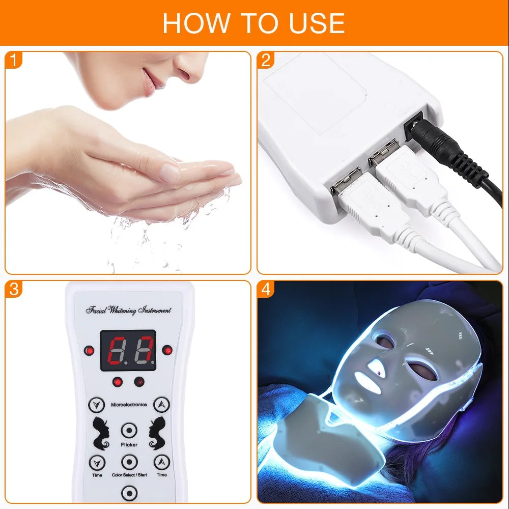 7 Colors Light LED Skin Care Facial Beauty Mask With Neck Skin Rejuvenation Treatment Beauty Anti Acne Therapy Whitening