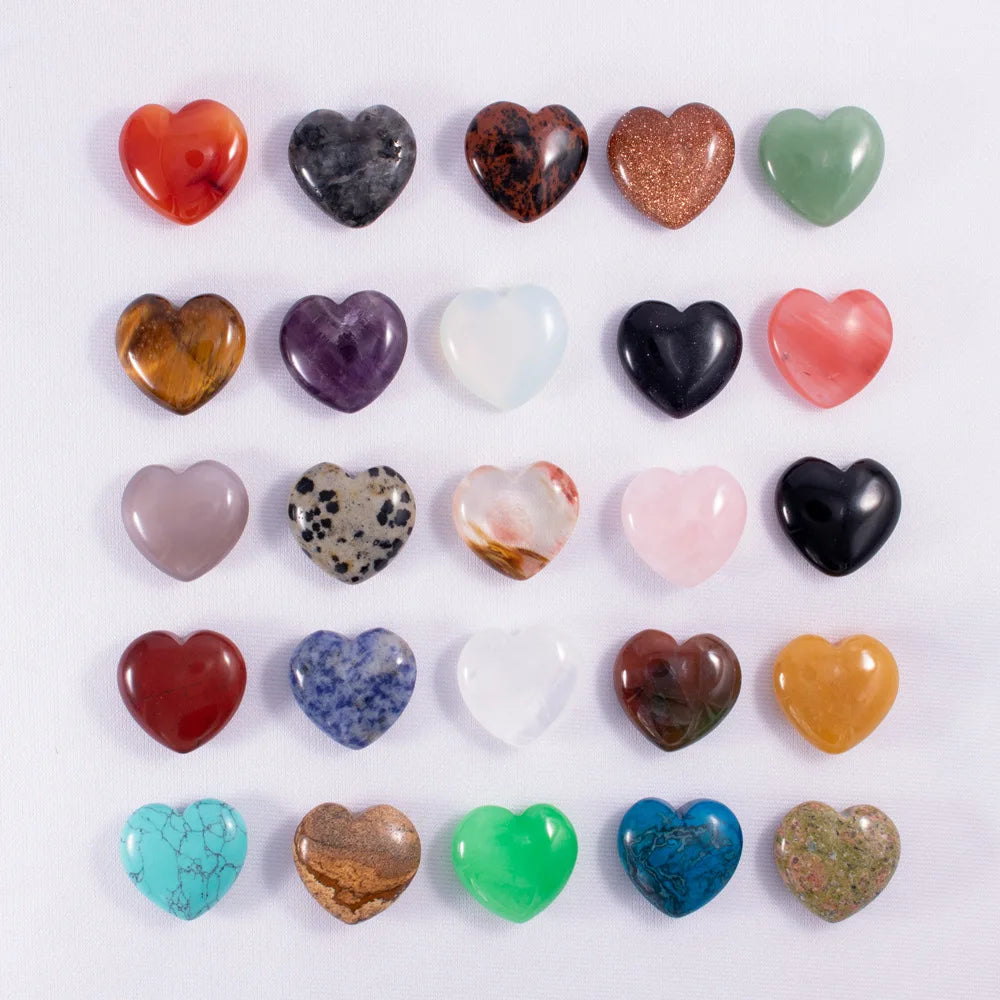 7 Pcs Mini Crystal Heart Stone Sculpture – Polished Chakra Healing Reiki Meditation Decor