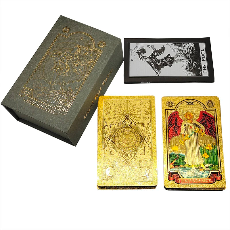 Gold Foil Waterproof Tarot Card Deck – Rose Pink PET Plastic Oracle Cards for Divination & Board Game Play