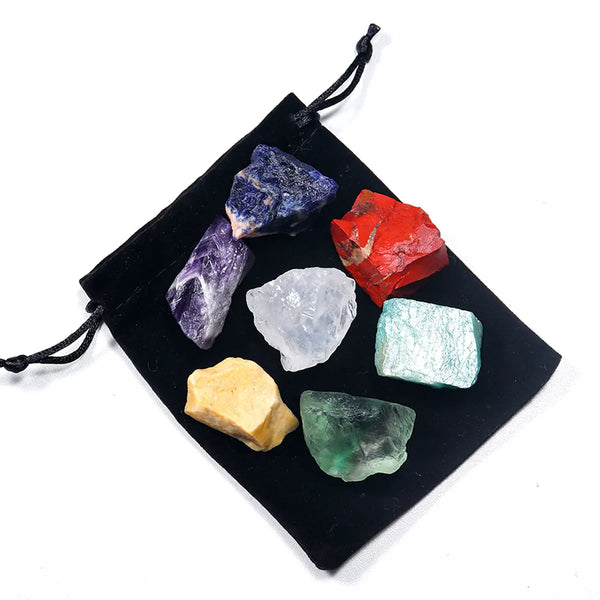 Natural Crystal Chakra Set – 7-Piece - Raw Healing Stones for Meditation & Energy Balance