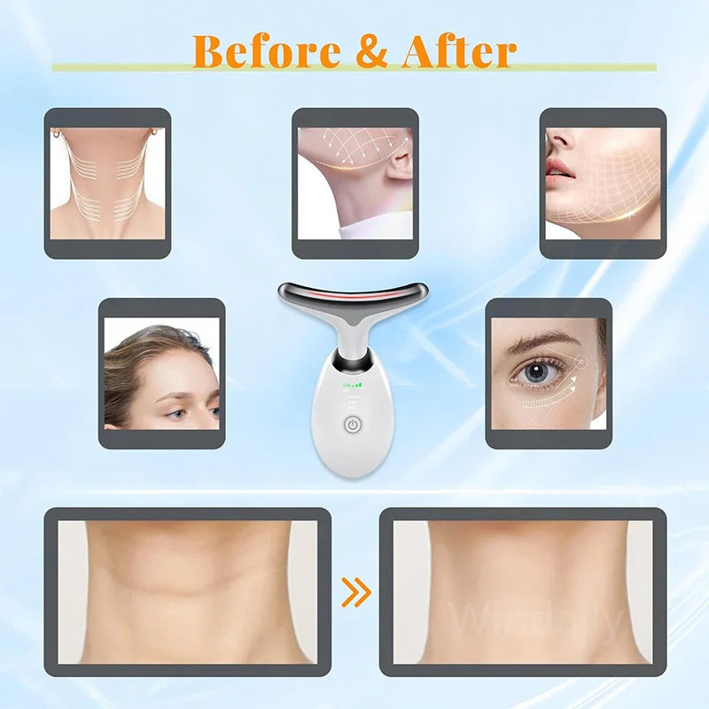 Facial & Neck Massager – 7 Colors LED Anti-Wrinkle - Skin Tightening, Lifting & Double Chin Reduction Tool