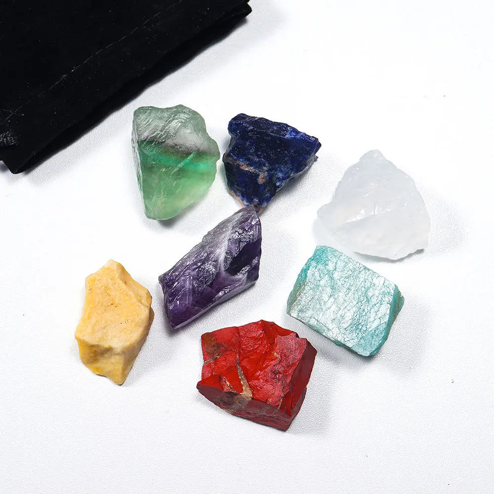 Natural Crystal Chakra Set – 7-Piece - Raw Healing Stones for Meditation & Energy Balance