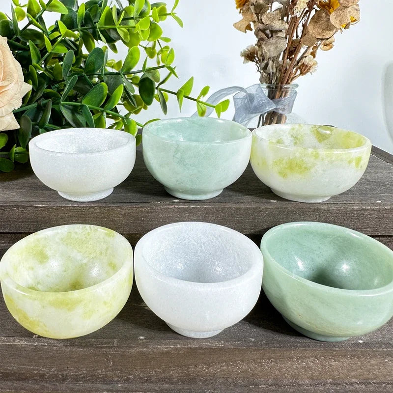 Natural Crystal Jade Bowl – Hand-Carved Quartz Cauliflower Jade Cup for Reiki & Home Decor