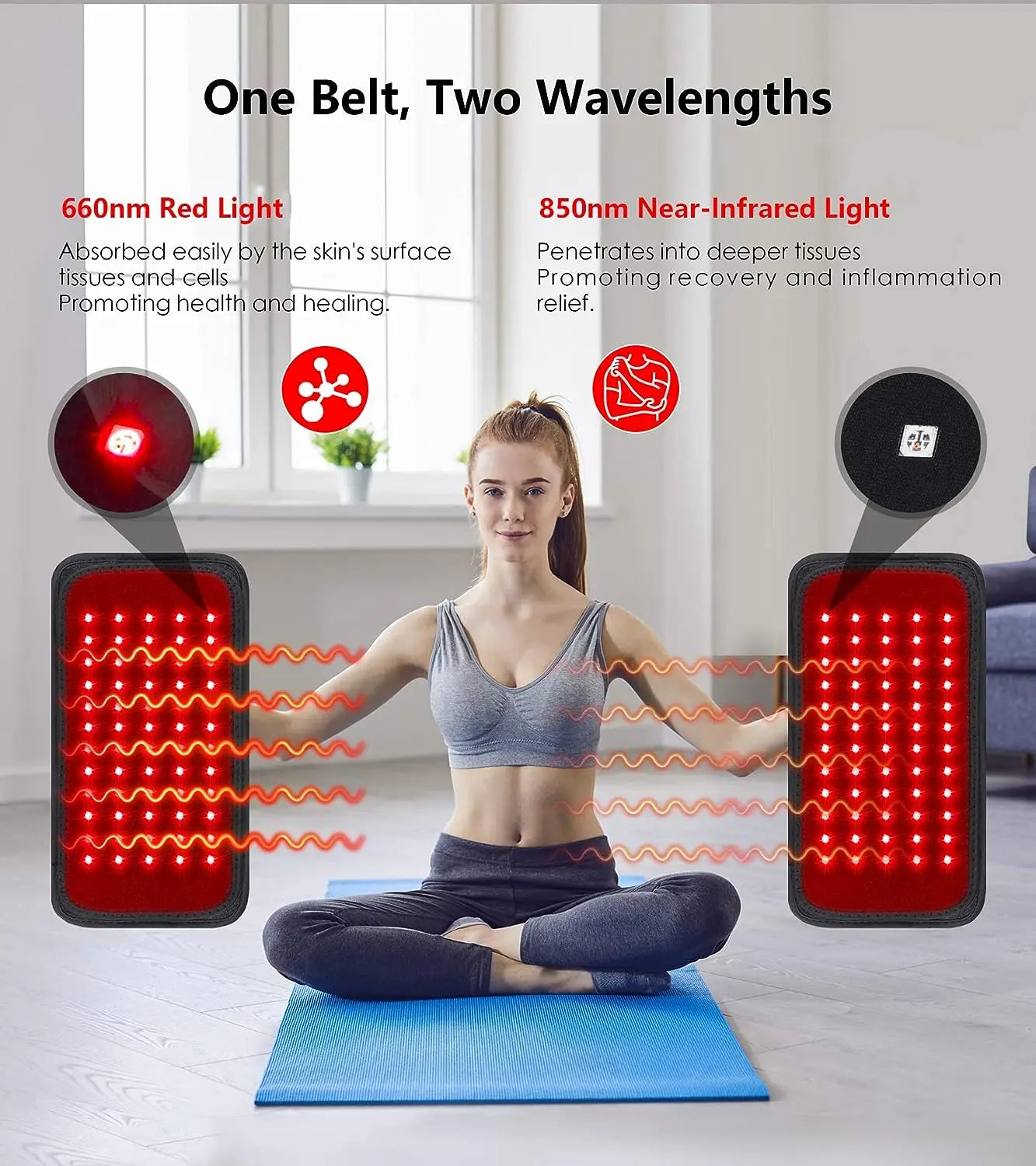 Red & Infrared Light Therapy Belt – 60 LEDs- 660nm & 850nm Slimming Heat Pad for Back, Waist & Full Body Use