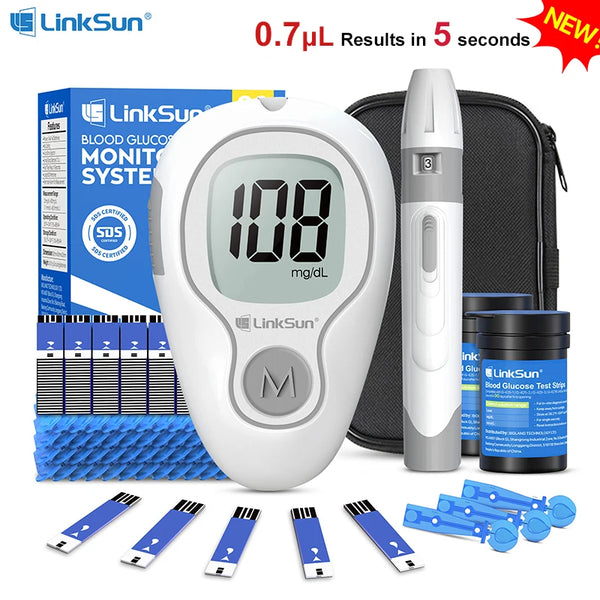 LinkSun G-425-3 Blood Glucose Meter Glucometer Full Set Medical Diabetes Blood Sugar Monitor Complete Kit Glucose Test Strips