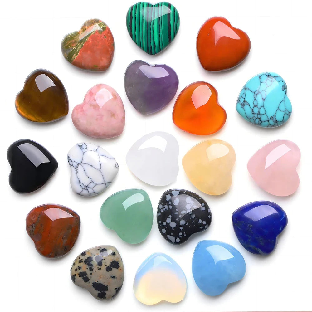 7 Pcs Mini Crystal Heart Stone Sculpture – Polished Chakra Healing Reiki Meditation Decor