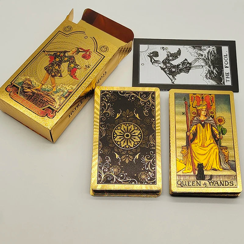 Gold Foil Waterproof Tarot Card Deck – Rose Pink PET Plastic Oracle Cards for Divination & Board Game Play