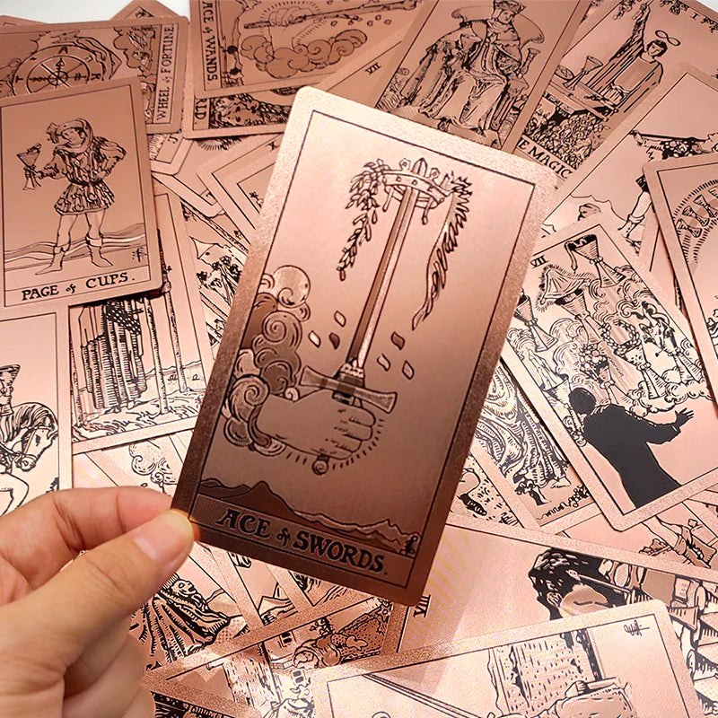 Gold Foil Waterproof Tarot Card Deck – Rose Pink PET Plastic Oracle Cards for Divination & Board Game Play