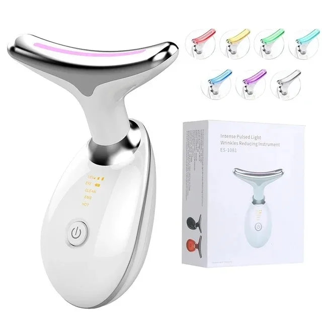 Facial & Neck Massager – 7 Colors LED Anti-Wrinkle - Skin Tightening, Lifting & Double Chin Reduction Tool