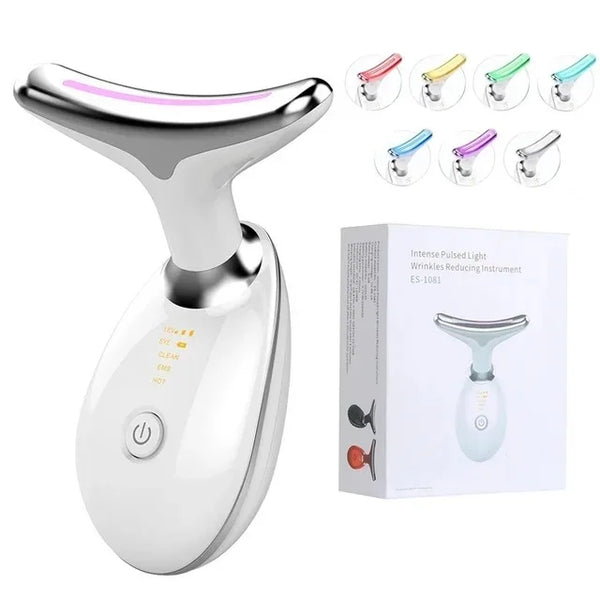 Facial & Neck Massager – 7 Colors LED Anti-Wrinkle - Skin Tightening, Lifting & Double Chin Reduction Tool