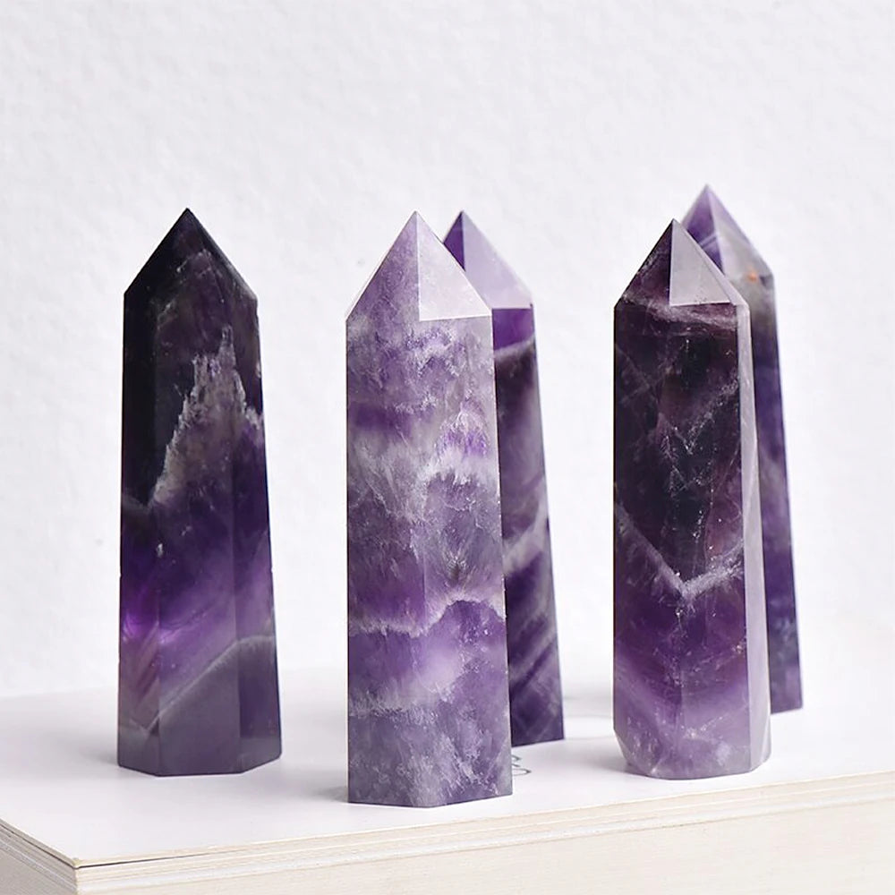 Natural Stone & Crystal Point Wand – Obelisk for Healing, Meditation & Decor