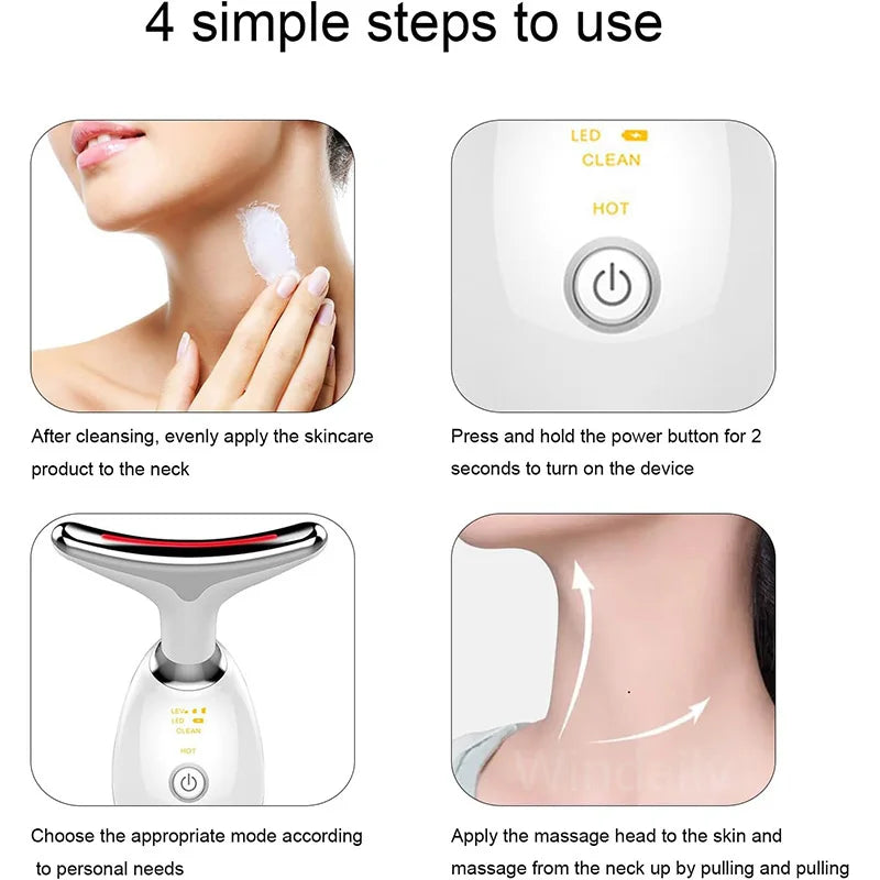 Facial & Neck Massager – 7 Colors LED Anti-Wrinkle - Skin Tightening, Lifting & Double Chin Reduction Tool
