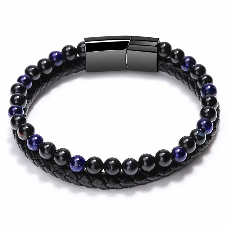 Stainless Steel Tiger Eye & Lava Stone Bead Bracelet – Unisex Natural Energy Jewelry