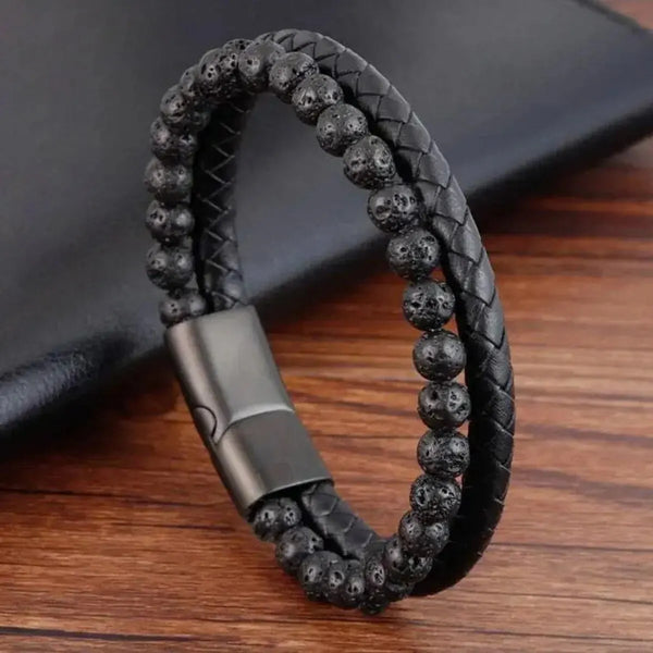 Stainless Steel Tiger Eye & Lava Stone Bead Bracelet – Unisex Natural Energy Jewelry