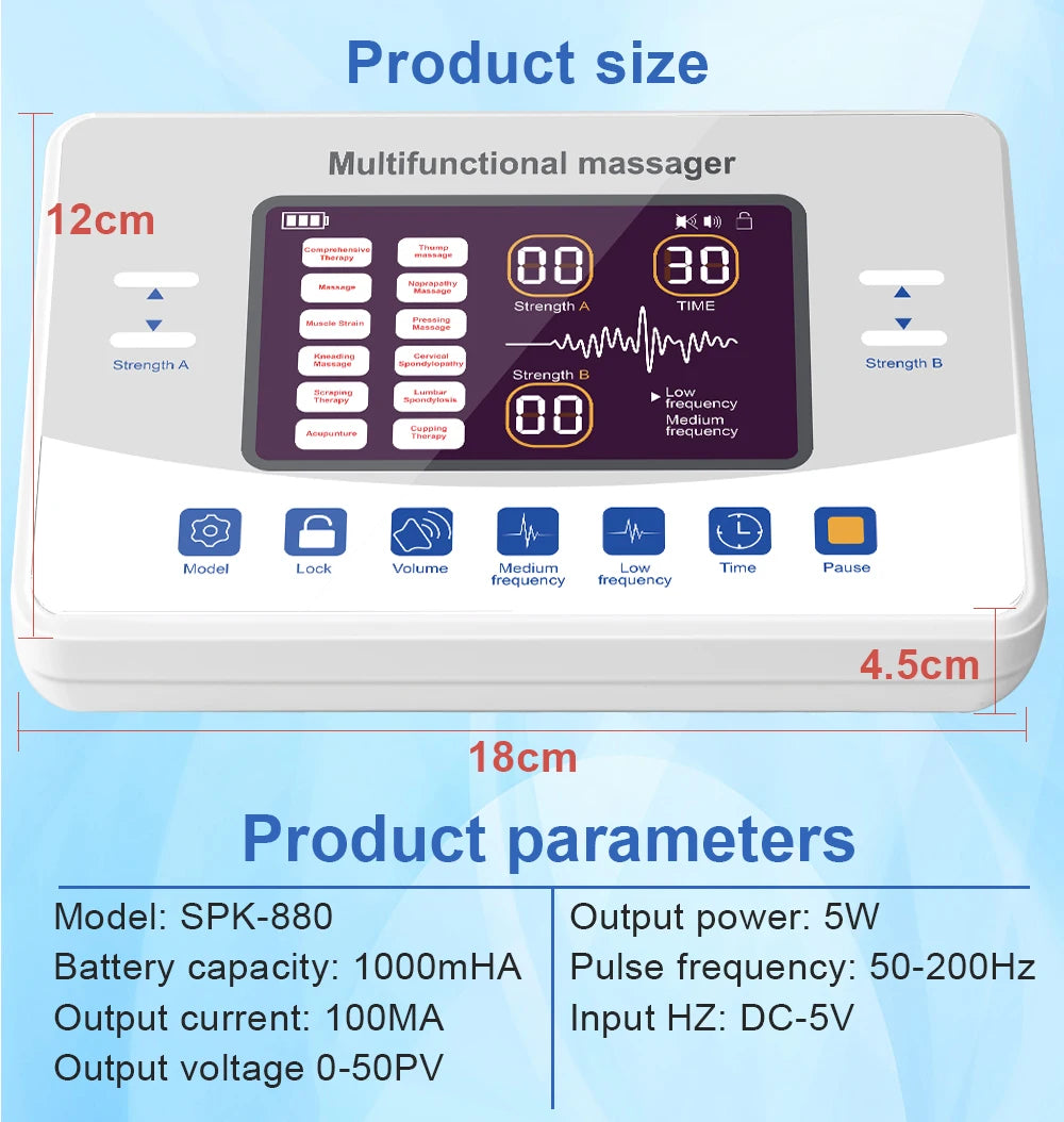 Muscle Stimulator TENS & EMS – Low Frequency Electronic Pulse Massager with Dual Channels & Touch Control - 12-Mode