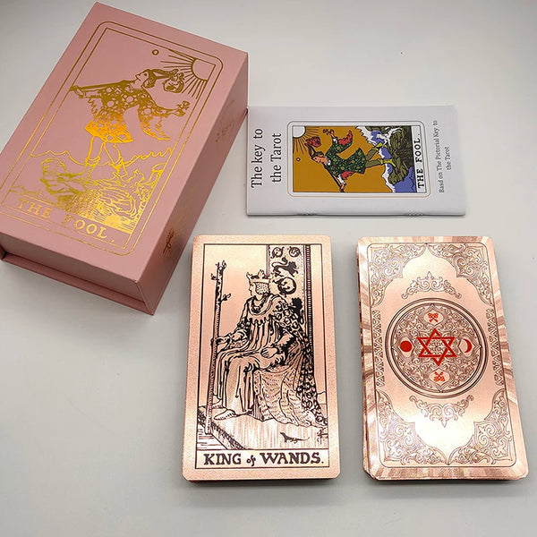 Gold Foil Waterproof Tarot Card Deck – Rose Pink PET Plastic Oracle Cards for Divination & Board Game Play