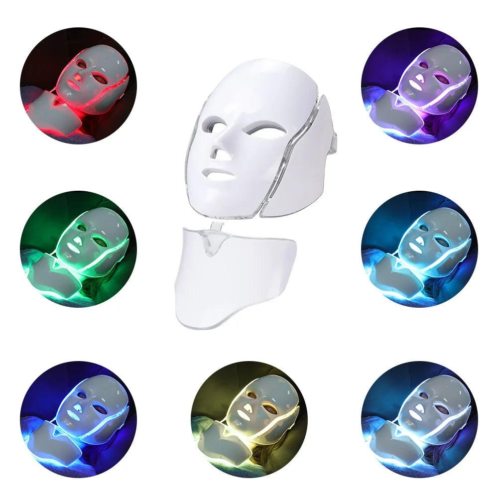 7 Colors Light LED Skin Care Facial Beauty Mask With Neck Skin Rejuvenation Treatment Beauty Anti Acne Therapy Whitening