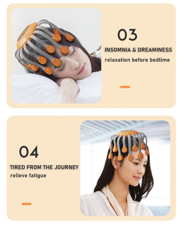 20-Head Red Light Scalp Massager – Electric Octopus Vibrator for Stress Relief & Migraine Support