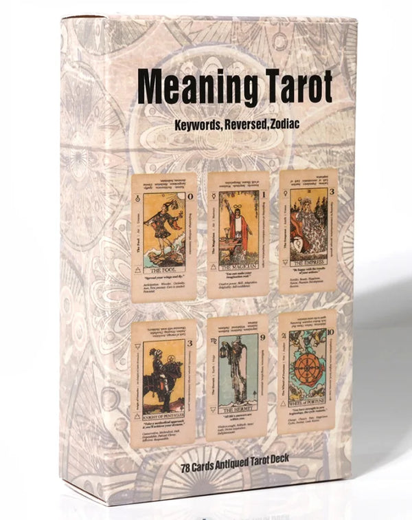 Antiqued 78-Card Set with Upright & Reversed Meanings - Beginner Tarot Deck with Keywords