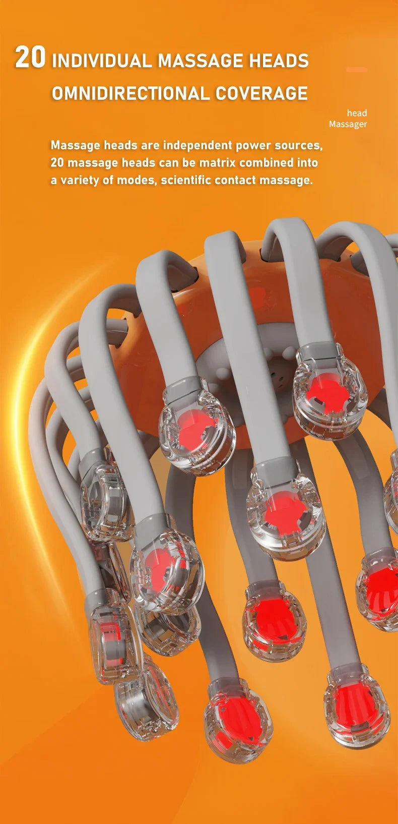 20-Head Red Light Scalp Massager – Electric Octopus Vibrator for Stress Relief & Migraine Support