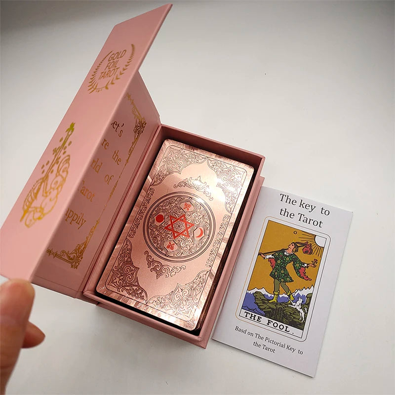 Gold Foil Waterproof Tarot Card Deck – Rose Pink PET Plastic Oracle Cards for Divination & Board Game Play