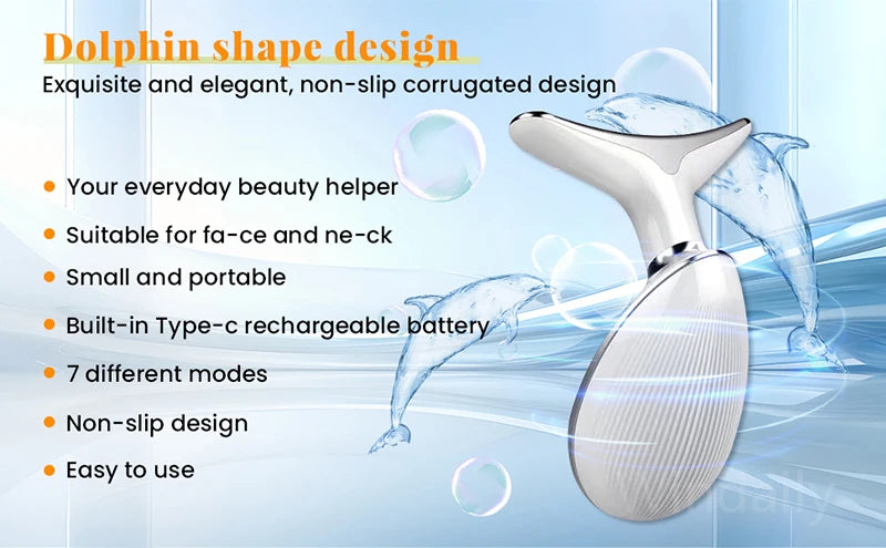 Facial & Neck Massager – 7 Colors LED Anti-Wrinkle - Skin Tightening, Lifting & Double Chin Reduction Tool